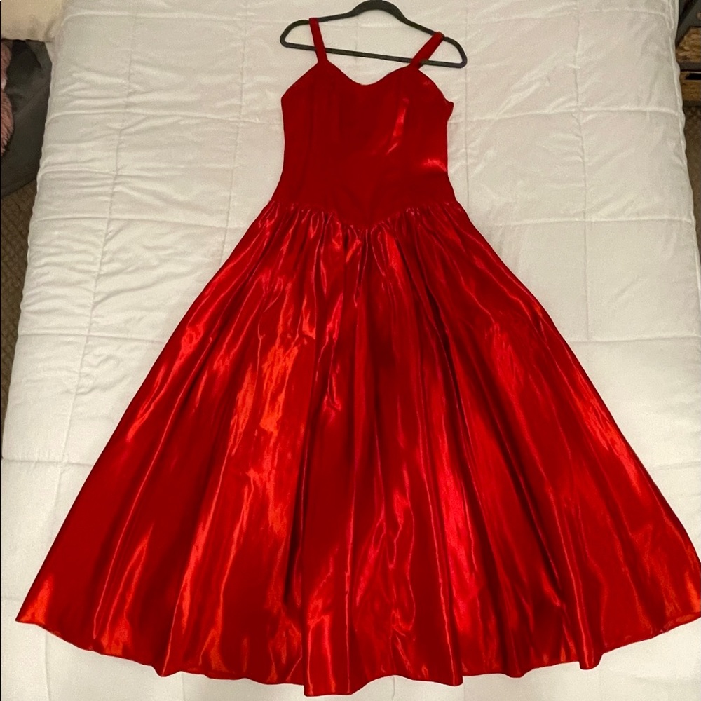Red Basque-cut vintage formal dress